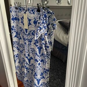 Rachel Zoe Blue and White Wrap Midi Skirt